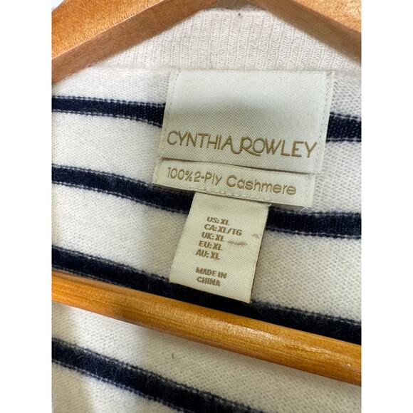 Cynthia Rowley Size XL Striped Cream Cashmere Crew Neck Sweater Luxury Softness - Picture 5 of 5
